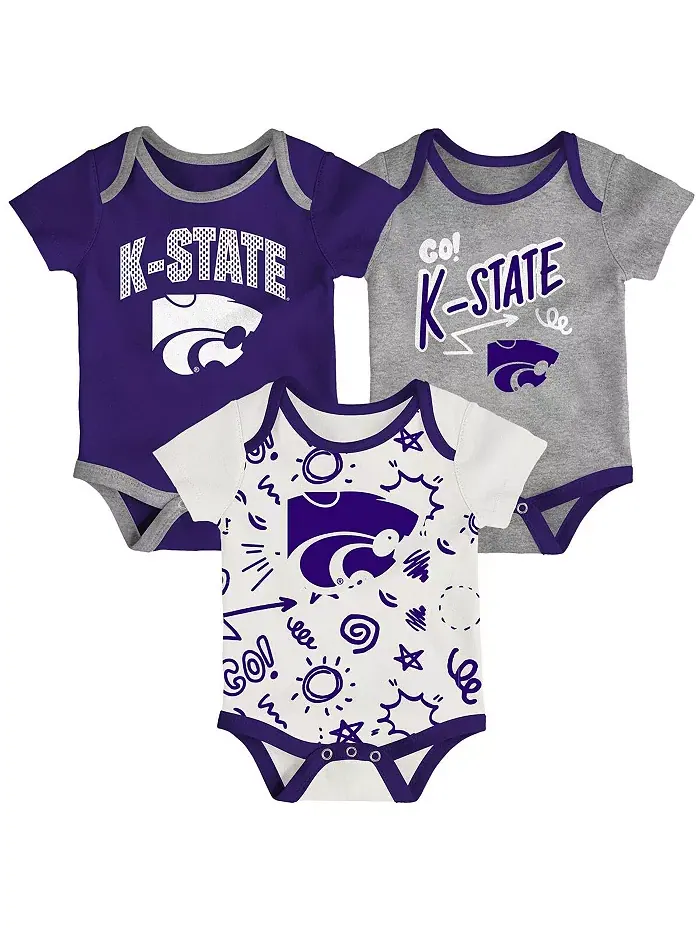 Комплект из 3 боди для игр на весь день для мальчиков и девочек Kansas State Wildcats Outerstuff — изображение 1 из 4