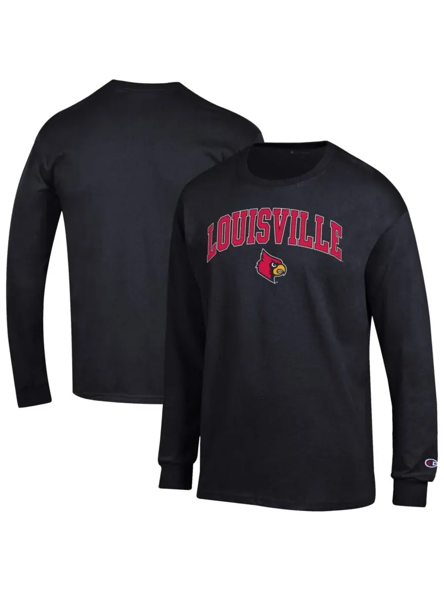 Champion Мужская черная футболка с длинными рукавами Louisville Cardinals с логотипом в виде арки — изображение 1 из 3