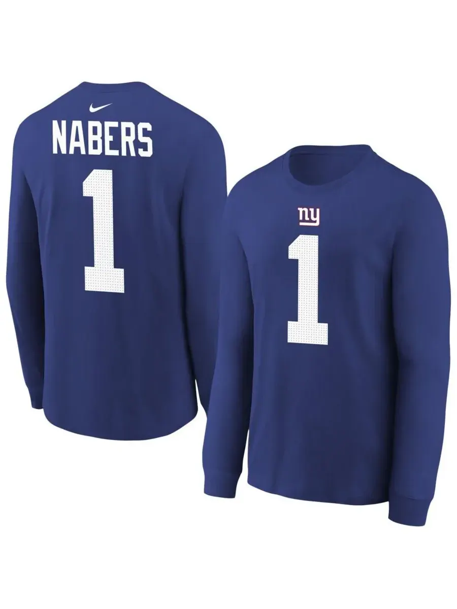 Футболка с длинным рукавом "Big Boys and Girls Malik Nabers Royal New York Giants Player Name — изображение 1 из 3