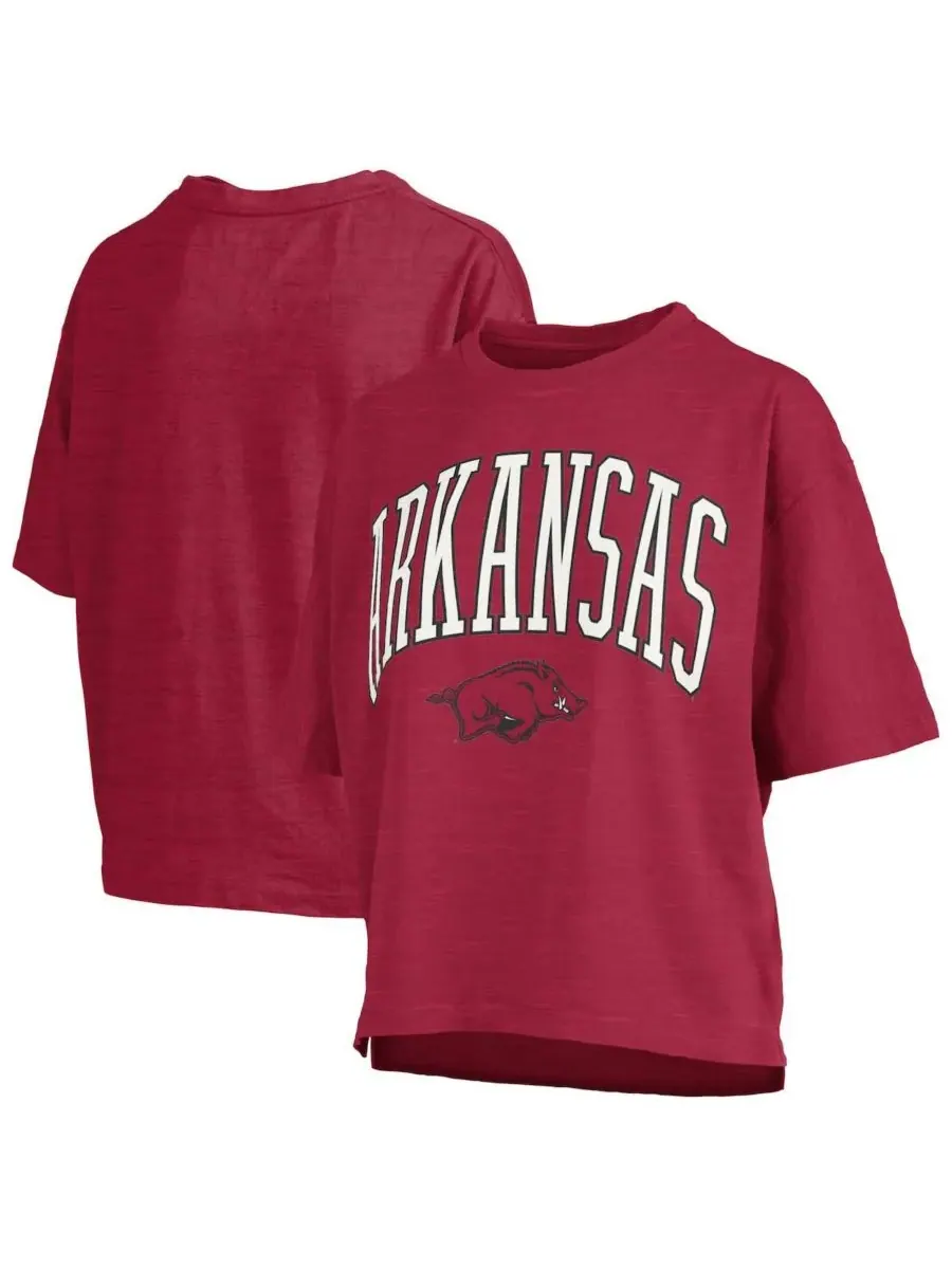 Женская футболка Cardinal Arkansas Razorbacks Nelson Arch Over Logo Waist Length Oversized Slub — изображение 1 из 3, красный