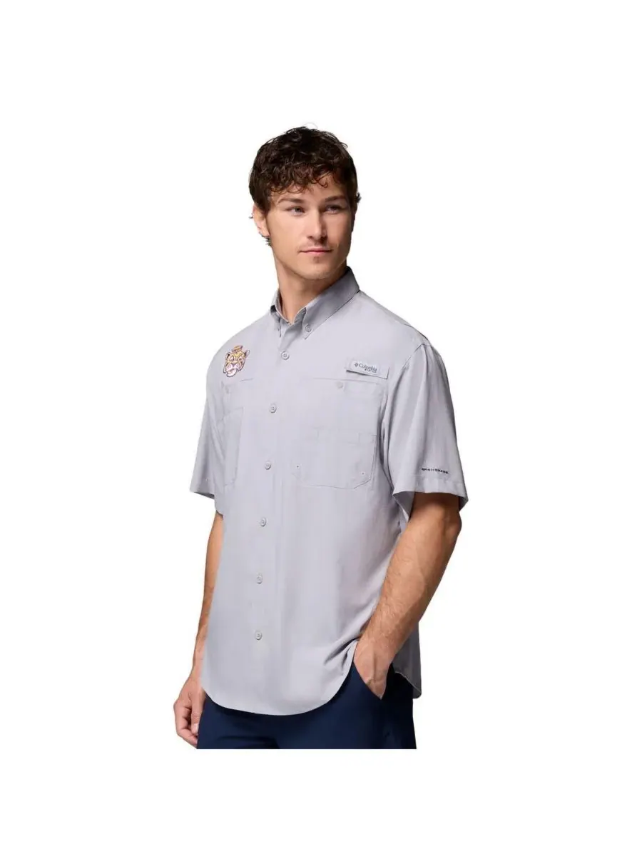 Columbia Мужская серая рубашка на пуговицах LSU Tigers Tamiami Omni-Shade — изображение 3 из 5, серый