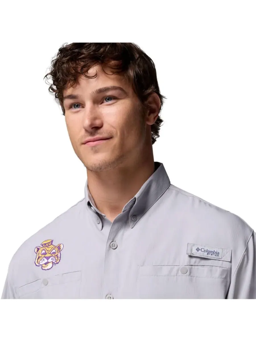 Columbia Мужская серая рубашка на пуговицах LSU Tigers Tamiami Omni-Shade — изображение 5 из 5, серый