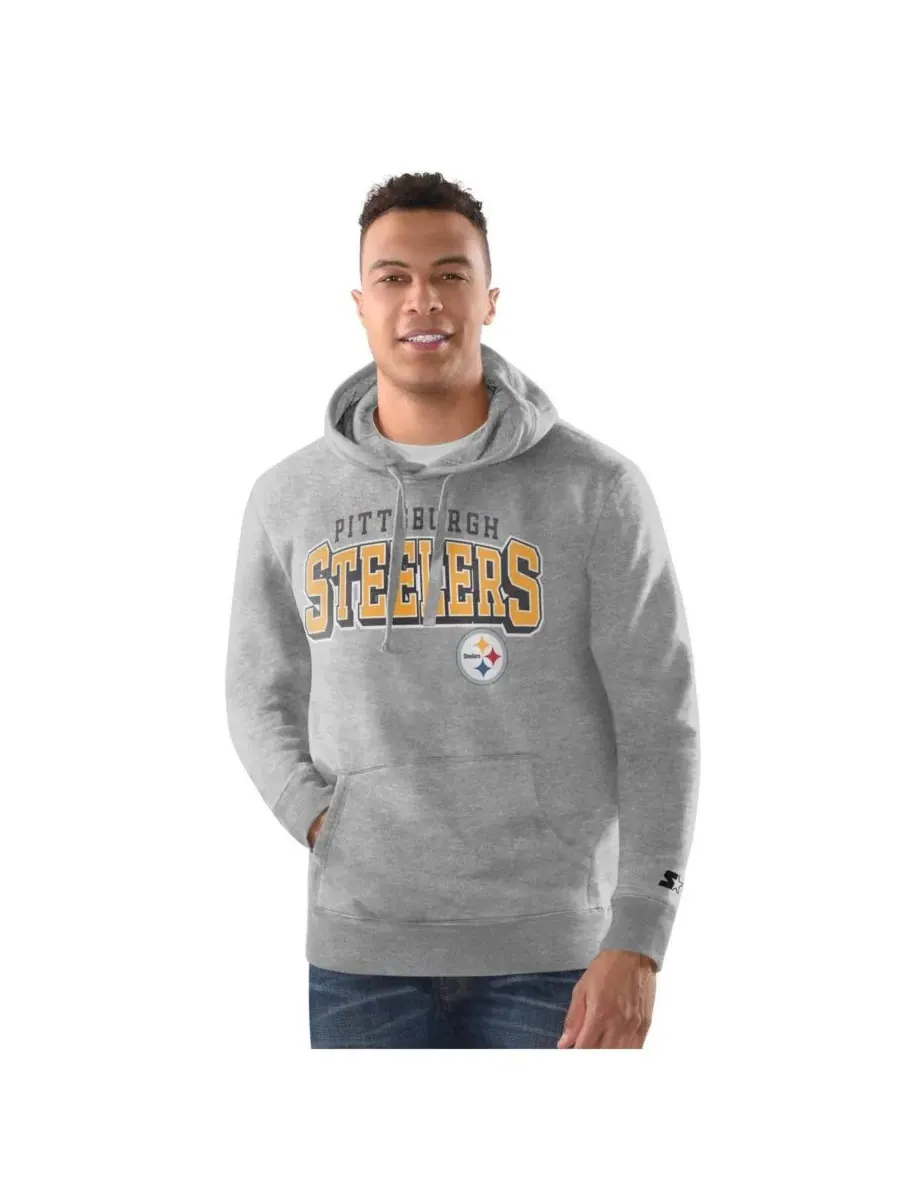 Starter Мужская винтажная толстовка с капюшоном Pittsburgh Steelers серого меланжевого цвета — изображение 1 из 2, серый