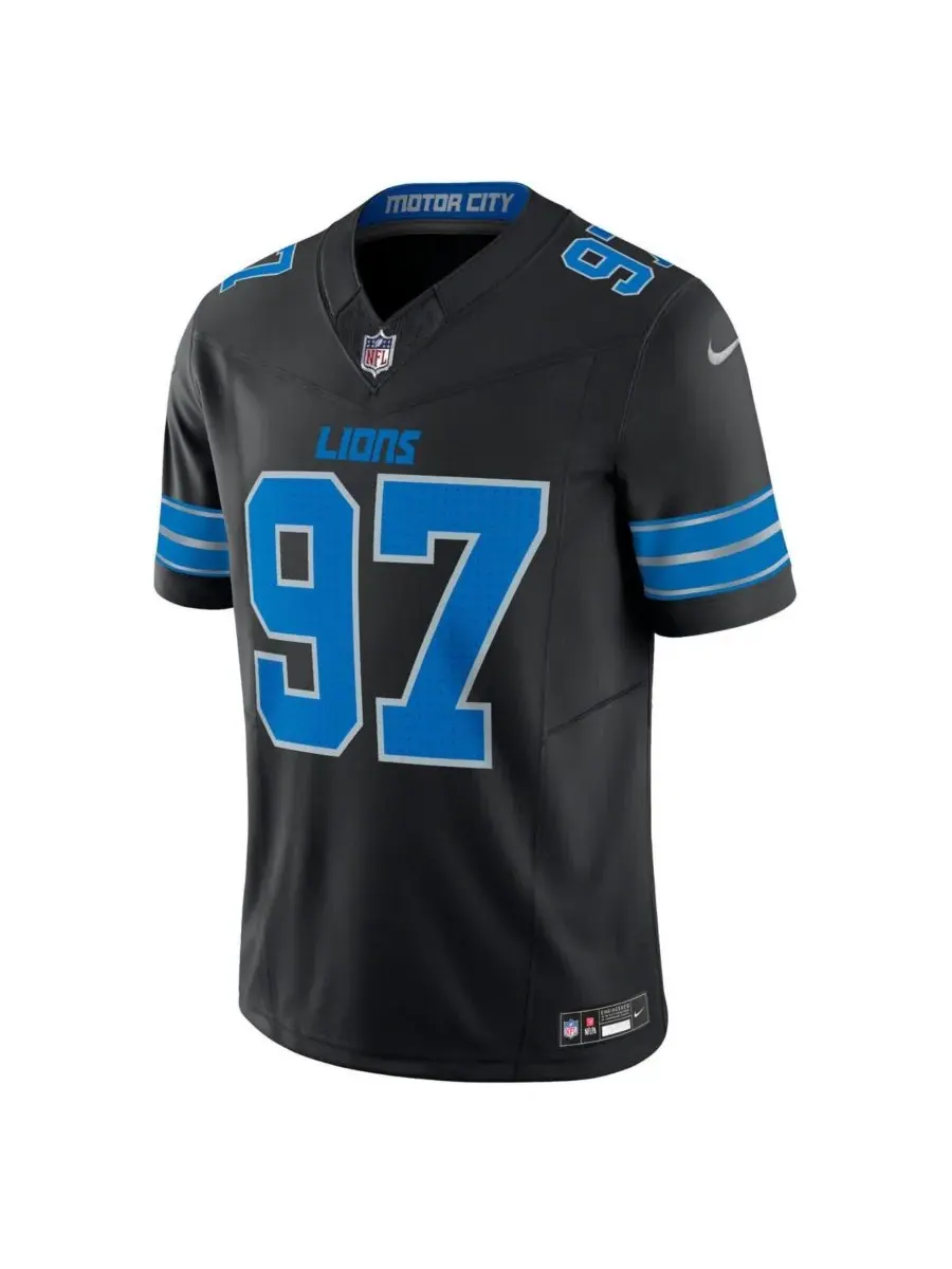Nike Мужская черная футболка Эйдана Хатчинсона, Detroit Lions, 2-й альтернативный вариант Vapor — изображение 2 из 3, черный