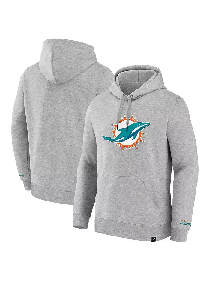 Мужская толстовка с капюшоном Miami Dolphins Legacy из флиса цвета хизер-серый Fanatics — изображение 1 из 5
