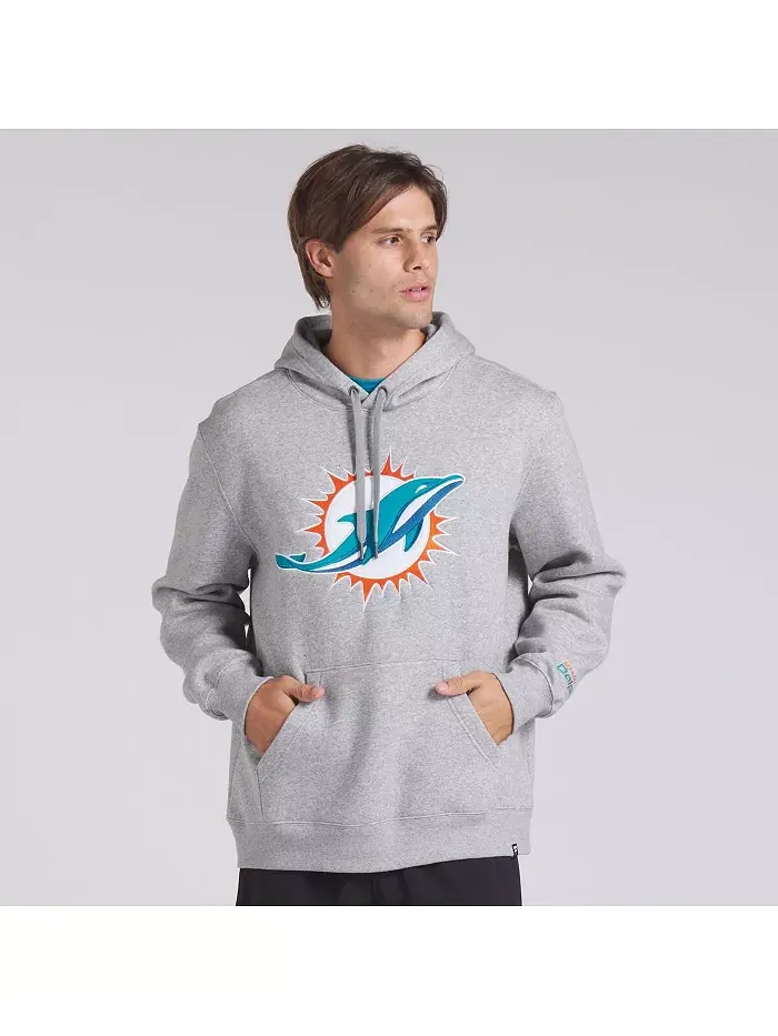 Мужская толстовка с капюшоном Miami Dolphins Legacy из флиса цвета хизер-серый Fanatics — изображение 2 из 5