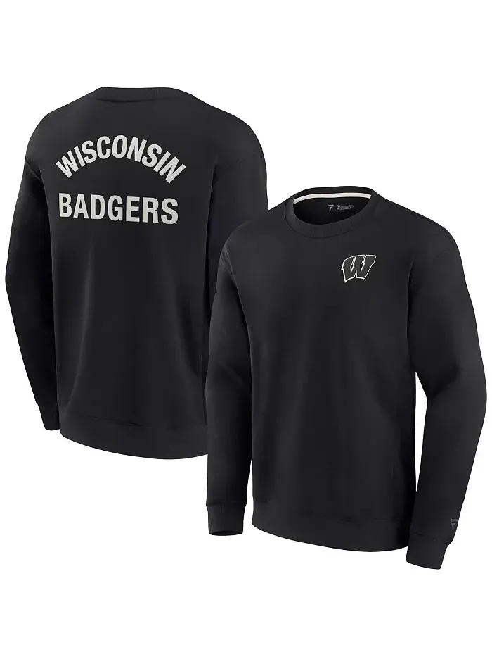 Мужская и женская черная супермягкая толстовка Wisconsin Badgers с круглым вырезом Fanatics — изображение 1 из 3