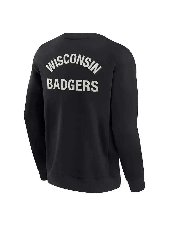 Мужская и женская черная супермягкая толстовка Wisconsin Badgers с круглым вырезом Fanatics — изображение 2 из 3