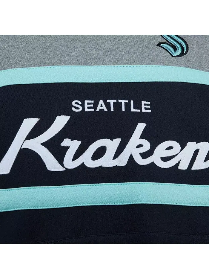 Мужская толстовка с капюшоном Seattle Kraken Head Coach в цвете Deep Sea Blue и сером Mitchell & — изображение 3 из 4