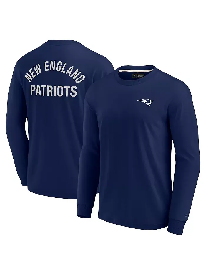 Мужская и женская футболка с длинным рукавом New England Patriots в синем цвете, супермягкая