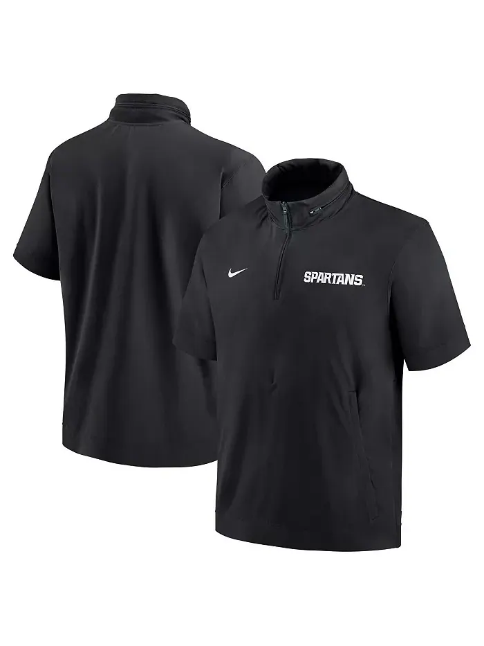 Мужская черная худи-полузипка Michigan State Spartans 2024 Sideline Coach с короткими рукавами Nike — изображение 1 из 3