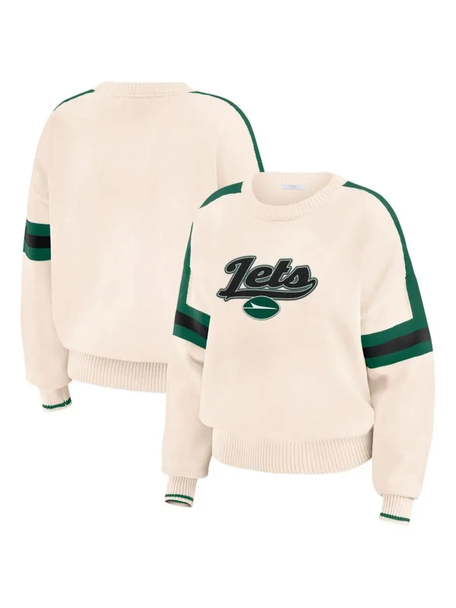 WEAR by Erin Andrews Женский кремовый пуловер в полоску с символикой команды New York Jets — изображение 1 из 3, бежевый