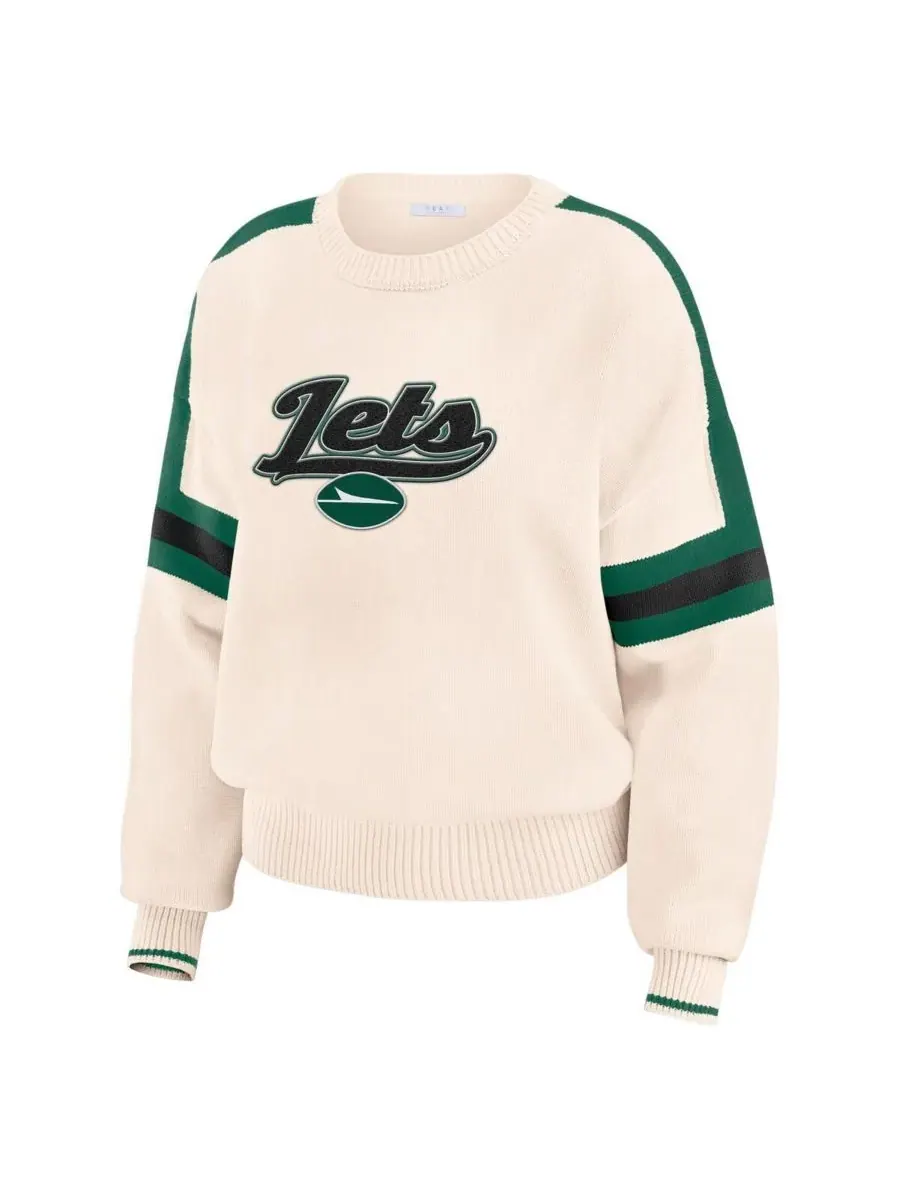 WEAR by Erin Andrews Женский кремовый пуловер в полоску с символикой команды New York Jets — изображение 2 из 3, бежевый