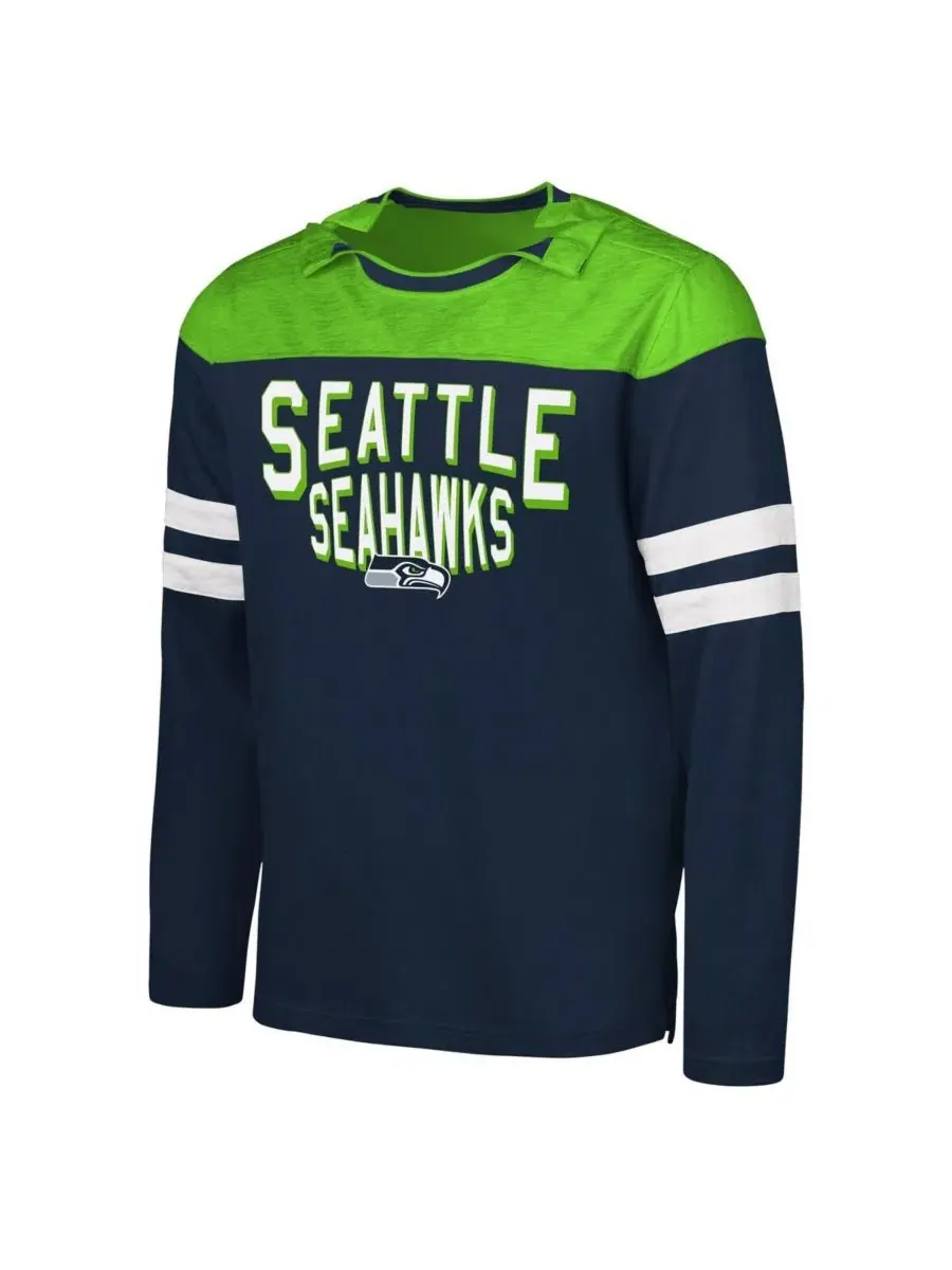 Футболка с длинным рукавом с магнитными кнопками Seattle Seahawks Hail Mary G-III Sports by Carl — изображение 2 из 4
