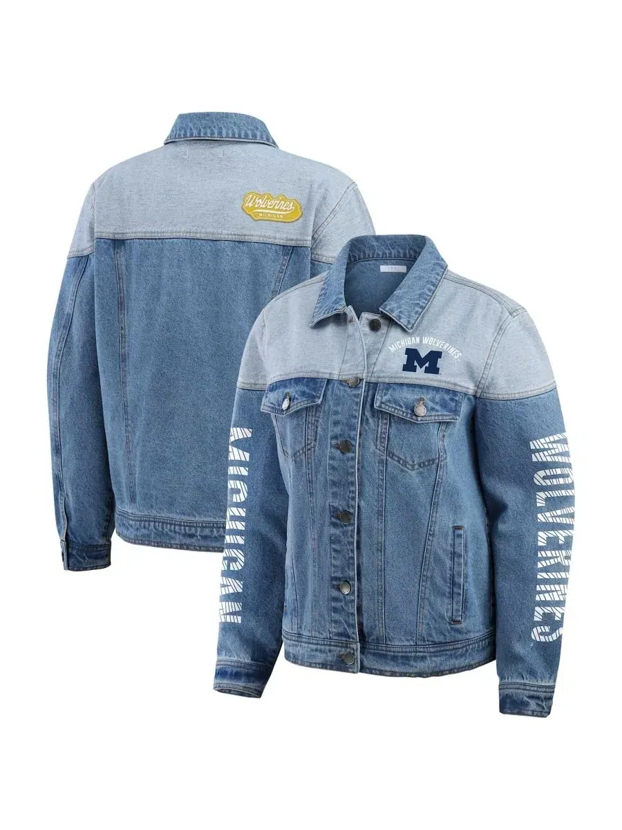 Джинсовая куртка-рубашка с принтом Michigan Wolverines WEAR by Erin Andrews — изображение 1 из 5, джинсовый синий
