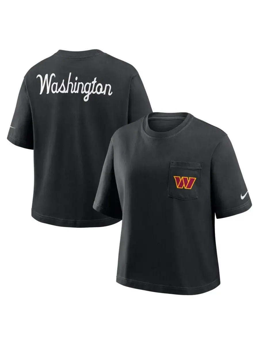 Nike Женская черная футболка Washington Commanders Rewind с карманом свободного кроя — изображение 1 из 2, черный
