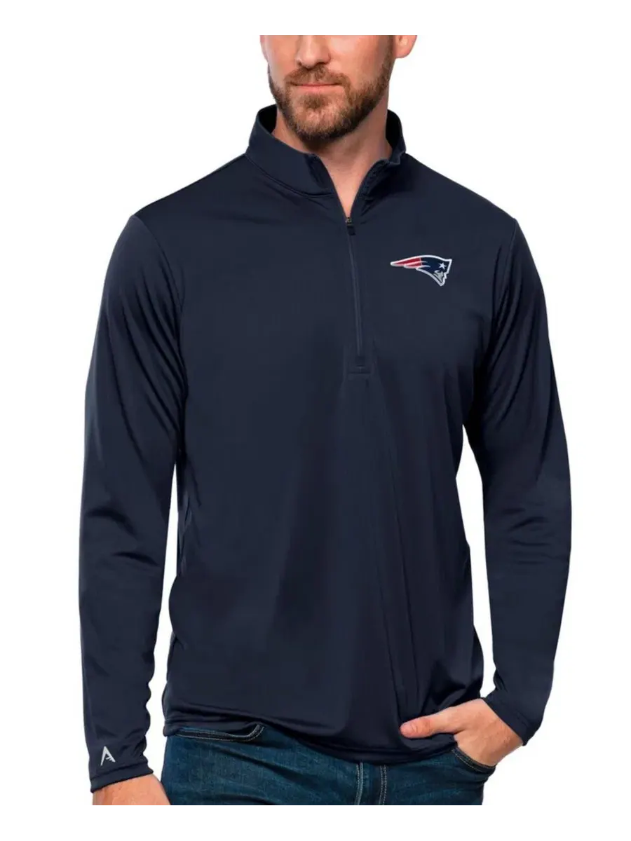 Легкий пуловер с четверть-застежкой с вышивкой New England Patriots Antigua — изображение 1 из 1, темно-синий