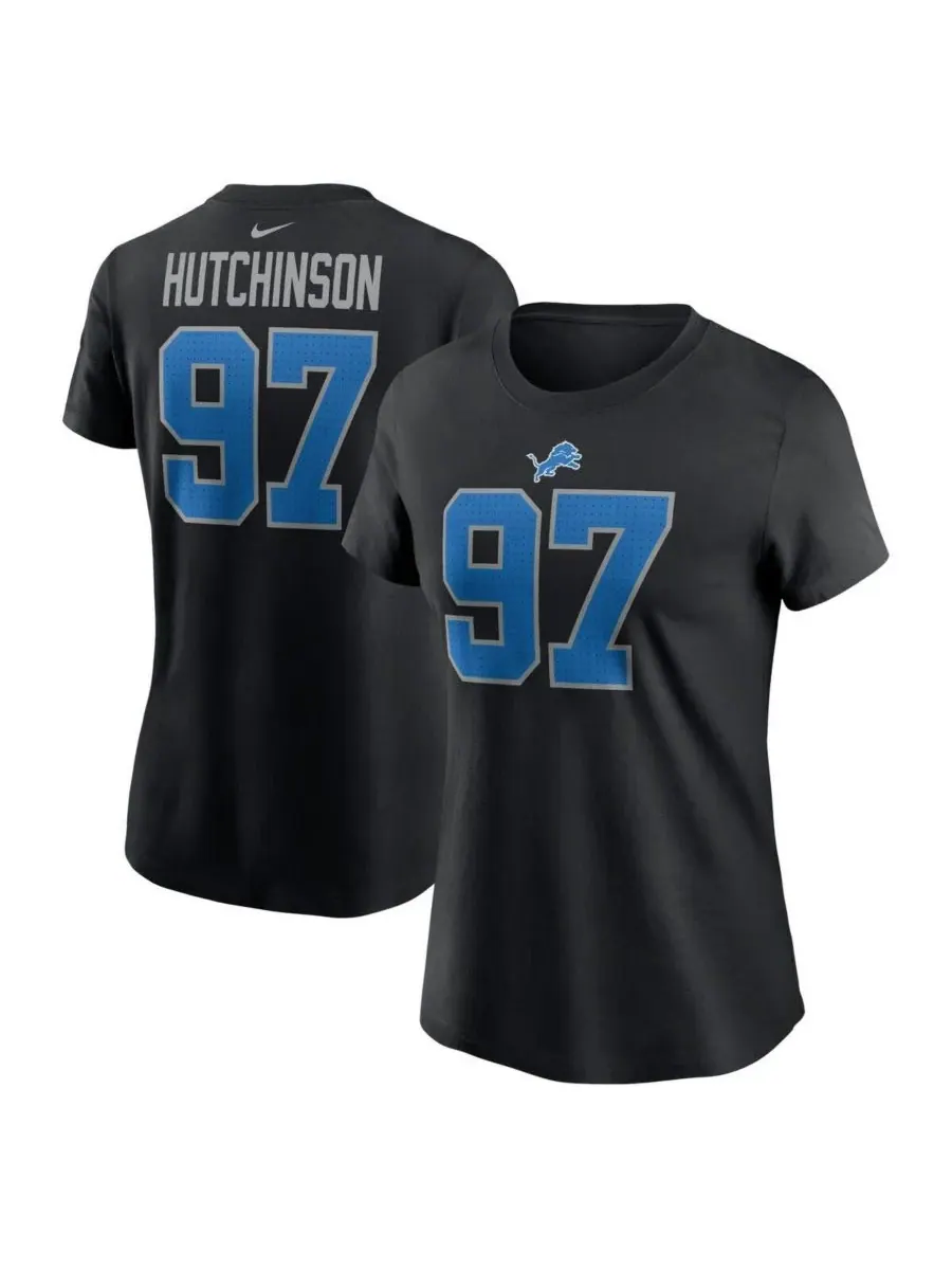 Nike Женская черная футболка с именем и номером игрока команды Detroit Lions Эйдана Хатчинсона — изображение 1 из 3, черный