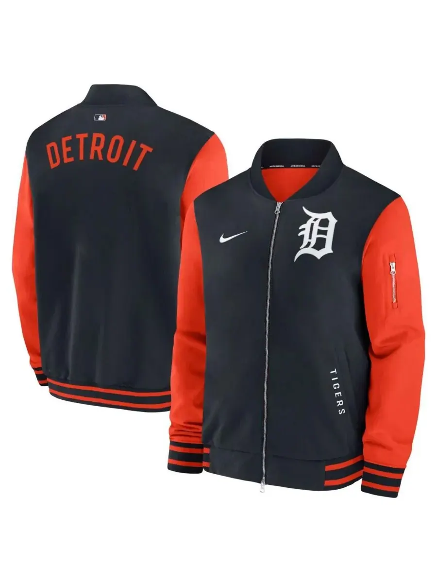 Nike Мужская темно-синяя/оранжевая куртка-бомбер Detroit Tigers Authentic Collection Dugout на — изображение 1 из 3