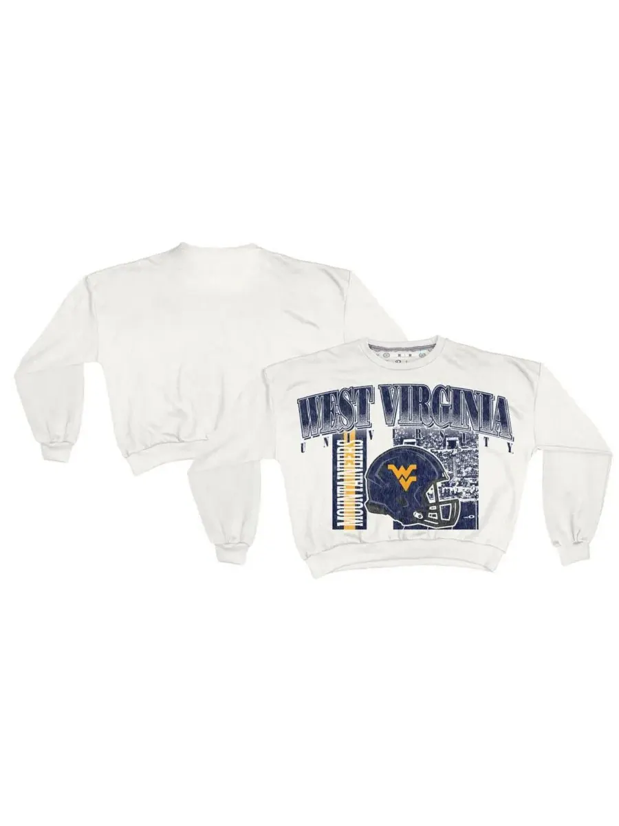Pressbox Женская белая толстовка West Virginia Mountaineers Oversized Janice Retro Waist-Length — изображение 1 из 3, белый