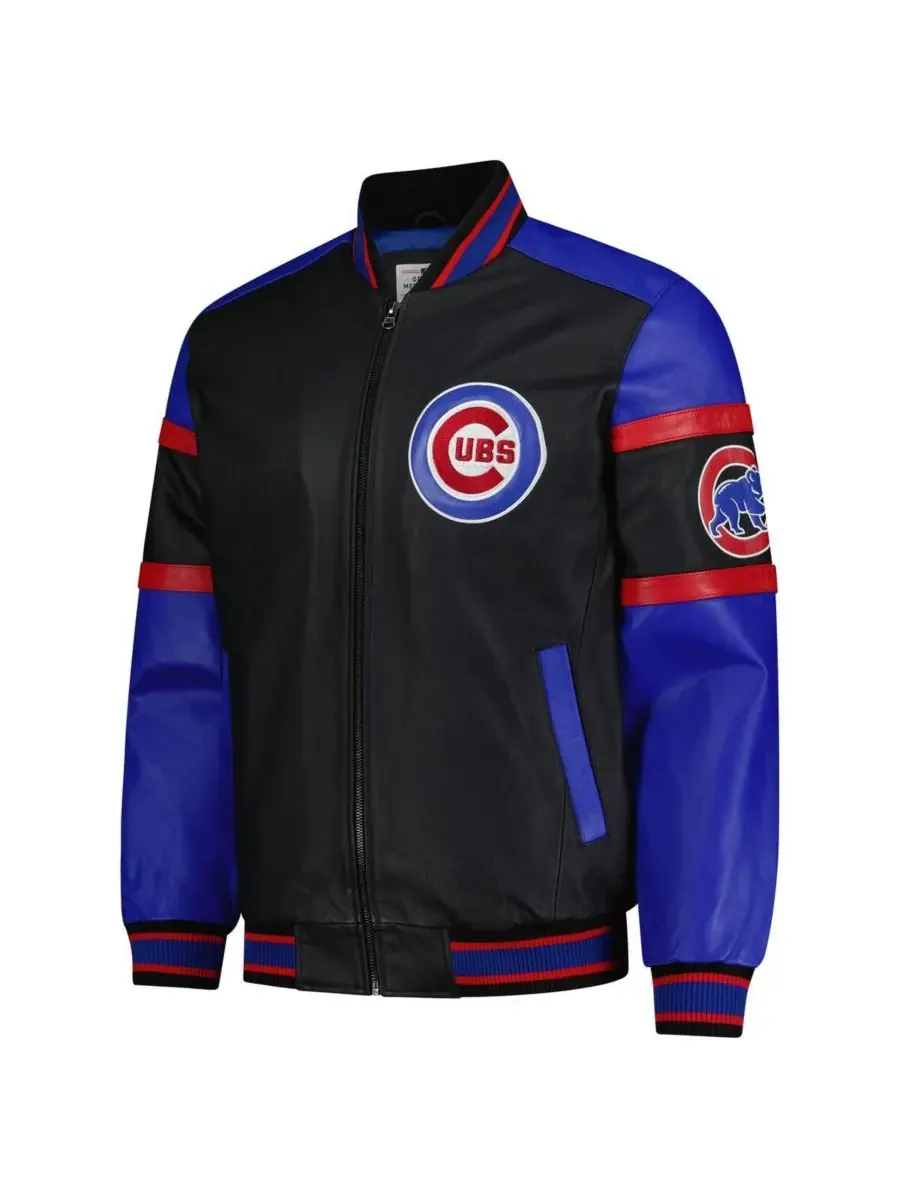 G-III Sports by Carl Banks Мужская черная кожаная куртка-бомбер Chicago Cubs на молнии — изображение 3 из 3, черный