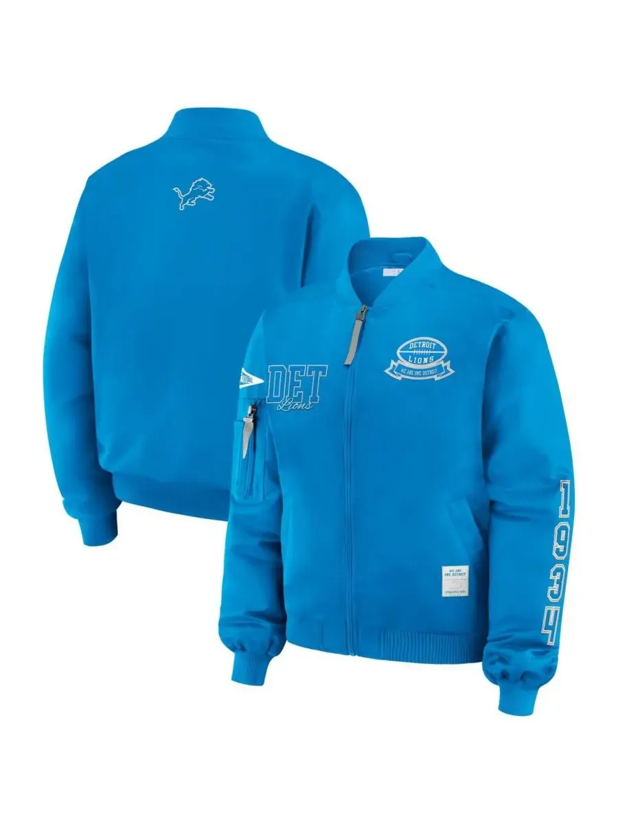 WEAR by Erin Andrews Женская синяя куртка-бомбер на молнии с нашивкой команды Detroit Lions — изображение 1 из 3, синий