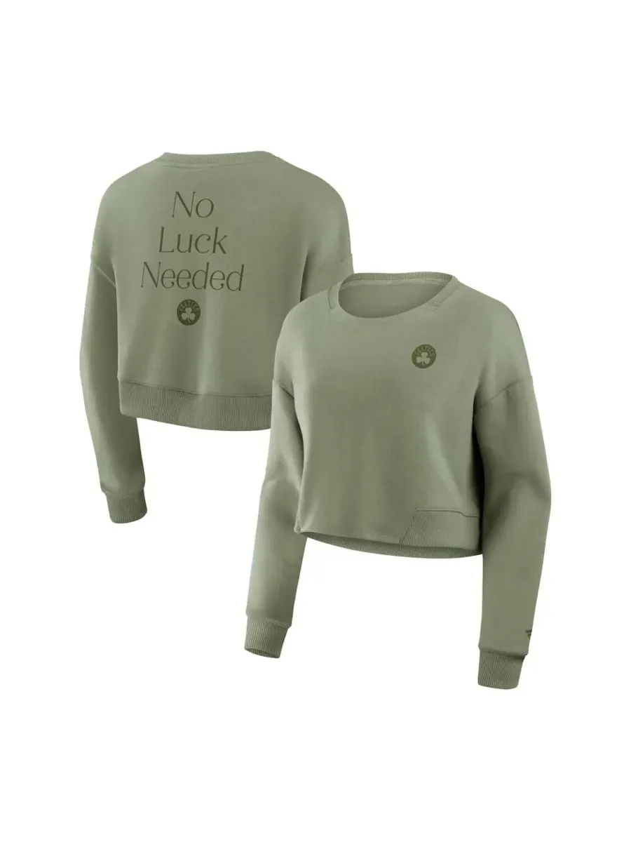 Fanatics Женская укороченная толстовка Boston Celtics Studio Tri-Blend оливкового цвета — изображение 1 из 3, оливковый