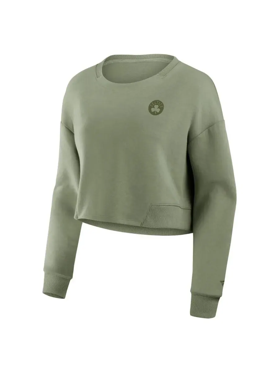 Fanatics Женская укороченная толстовка Boston Celtics Studio Tri-Blend оливкового цвета — изображение 2 из 3, оливковый