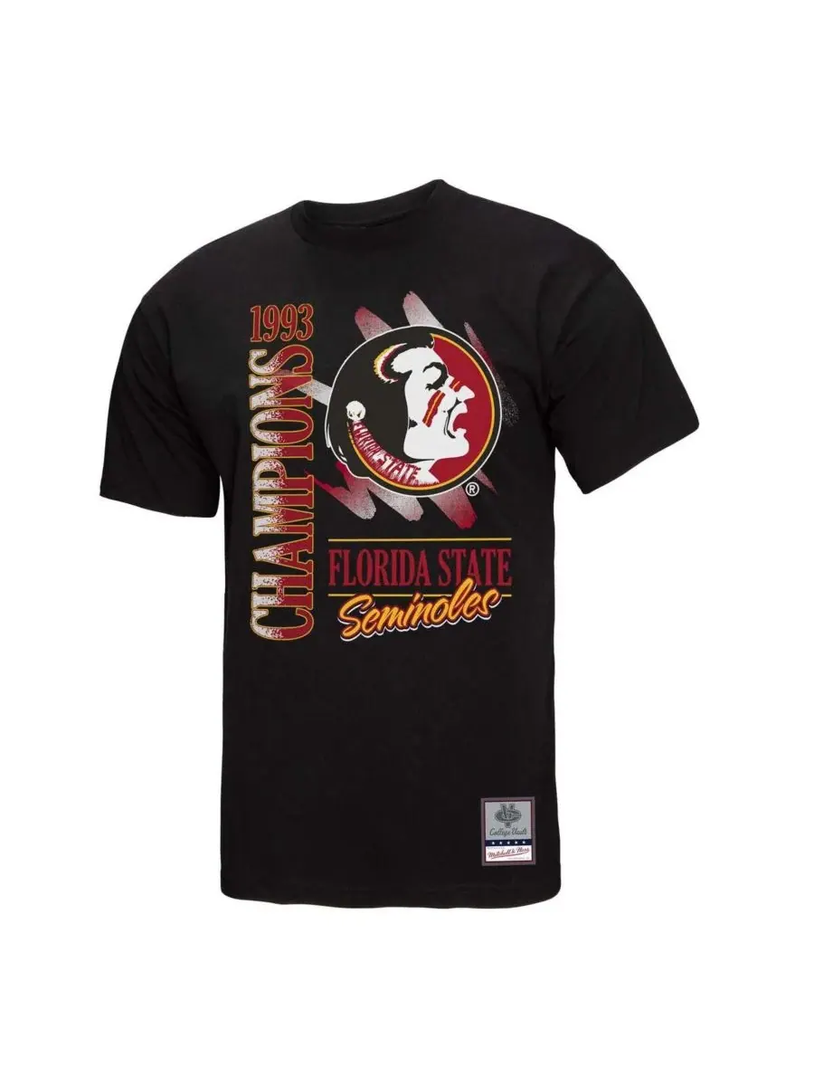 Mitchell & Ness Мужская черная футболка Florida State Seminoles в стиле ретро с эффектом — изображение 3 из 3, черный