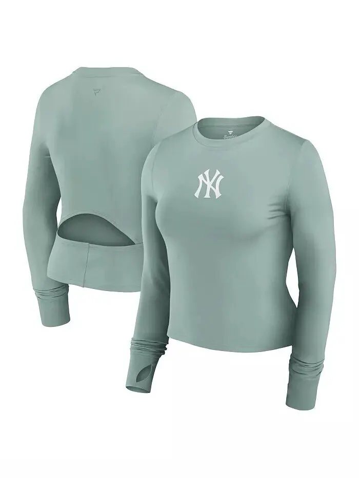 Женский зеленый облегающий топ с длинным рукавом New York Yankees Studio Gym Fanatics — изображение 1 из 3