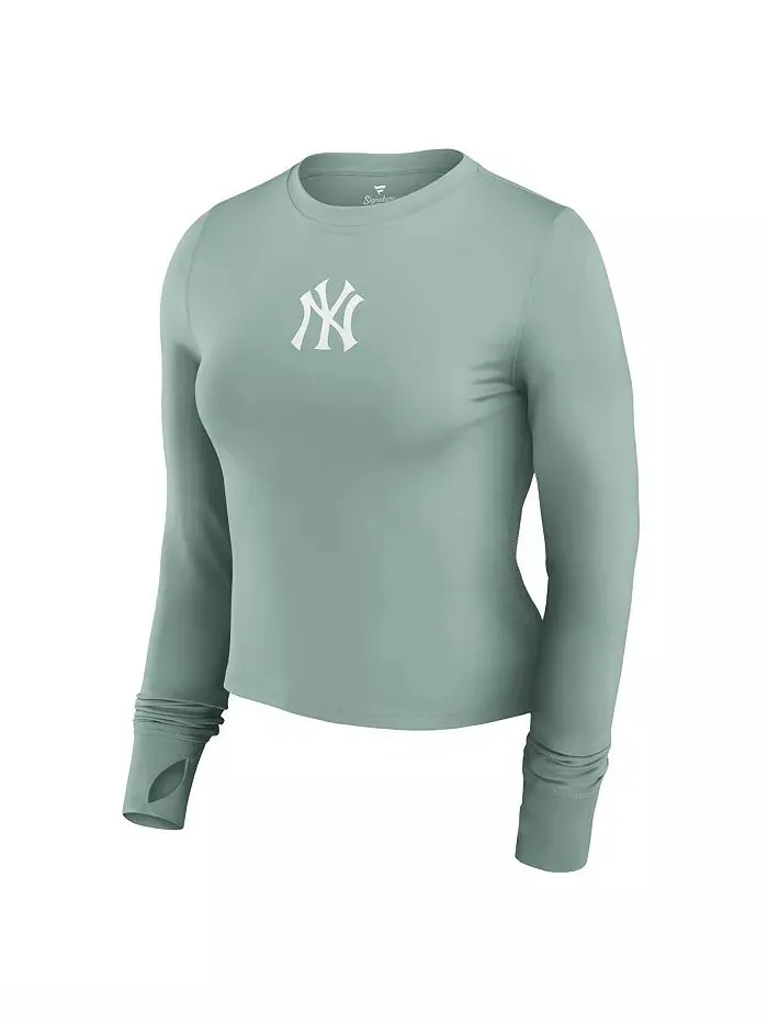 Женский зеленый облегающий топ с длинным рукавом New York Yankees Studio Gym Fanatics — изображение 2 из 3