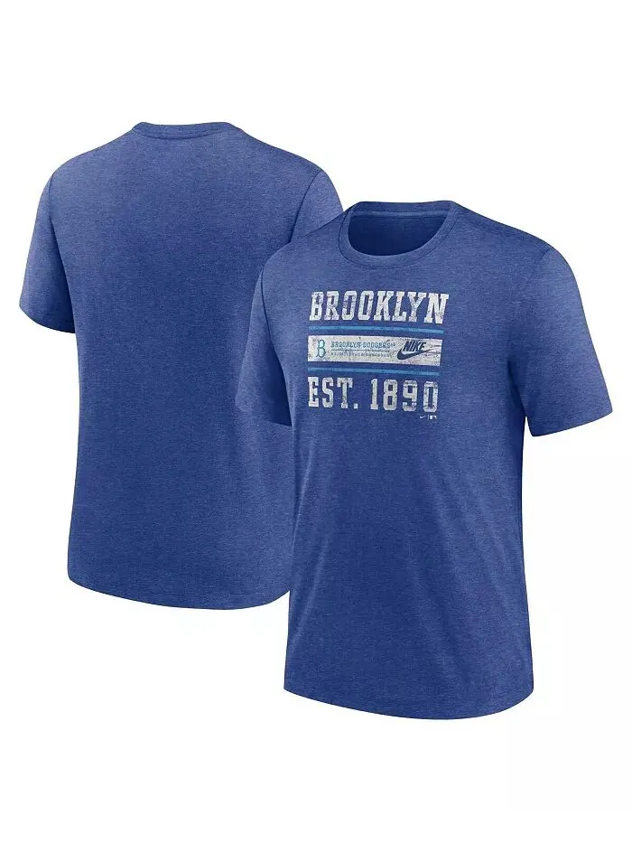 Мужская футболка Heather Royal Brooklyn Dodgers Cooperstown Collection Local Stack Tri-Blend Nike — изображение 1 из 3