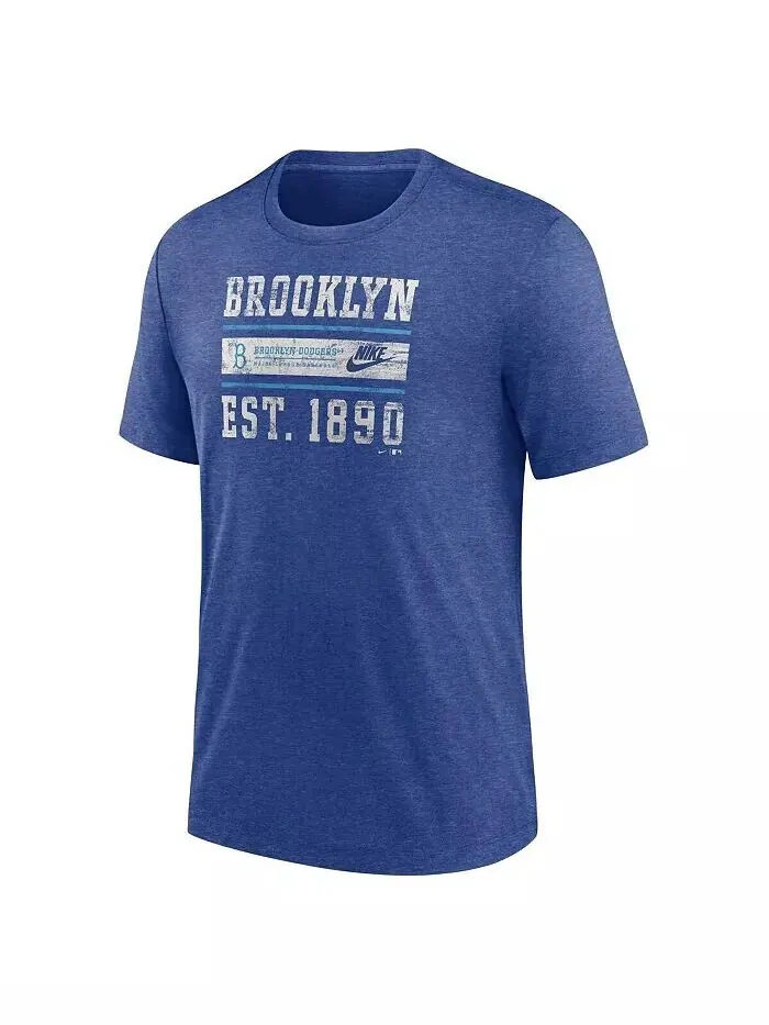 Мужская футболка Heather Royal Brooklyn Dodgers Cooperstown Collection Local Stack Tri-Blend Nike — изображение 3 из 3
