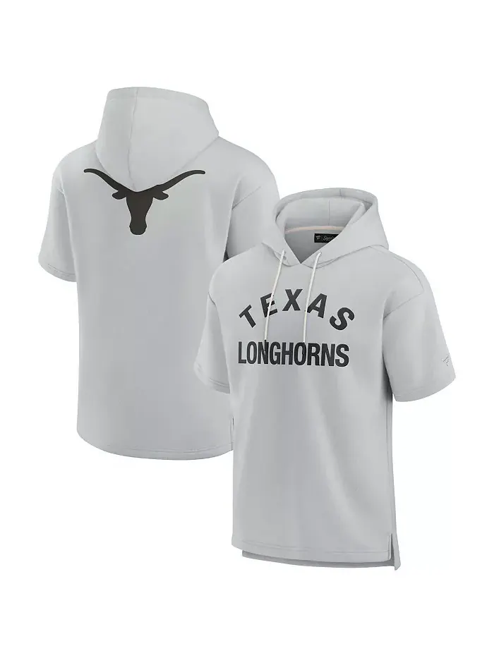 Мужская и женская серая толстовка с капюшоном Texas Longhorns, короткий рукав, из супермягкого — изображение 1 из 3