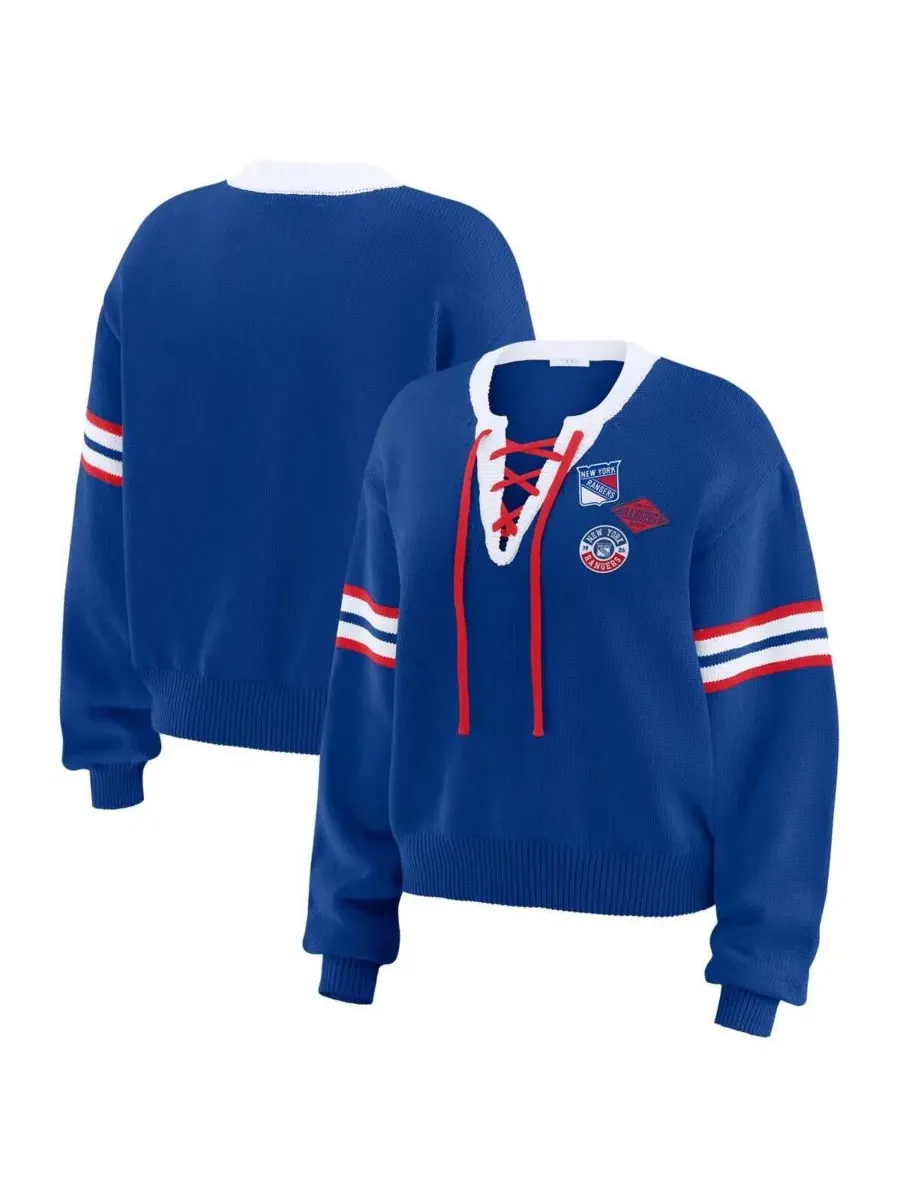 Женский укороченный свитер со шнуровкой New York Rangers WEAR by Erin Andrews — изображение 1 из 4, синий