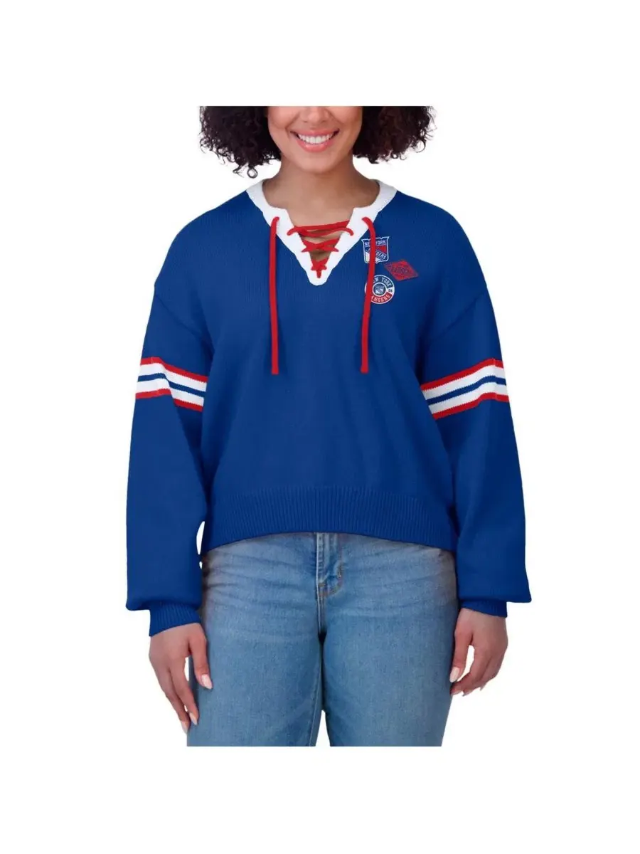 Женский укороченный свитер со шнуровкой New York Rangers WEAR by Erin Andrews — изображение 4 из 4, синий
