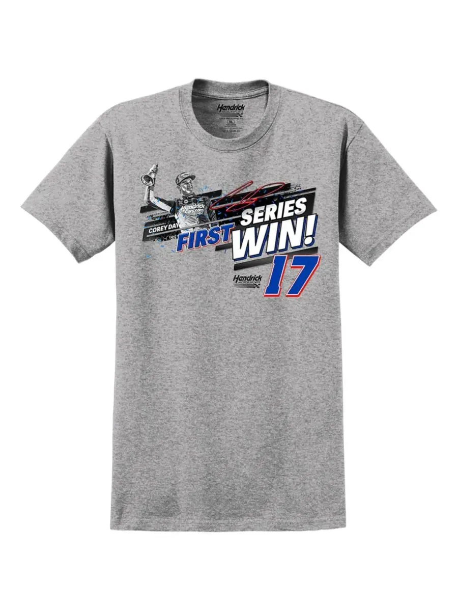 Футболка мужская хлопковая с принтом Corey Day 2026 Ag-Pro 300 Race Winner Hendrick Motorsports — изображение 2 из 2, серый
