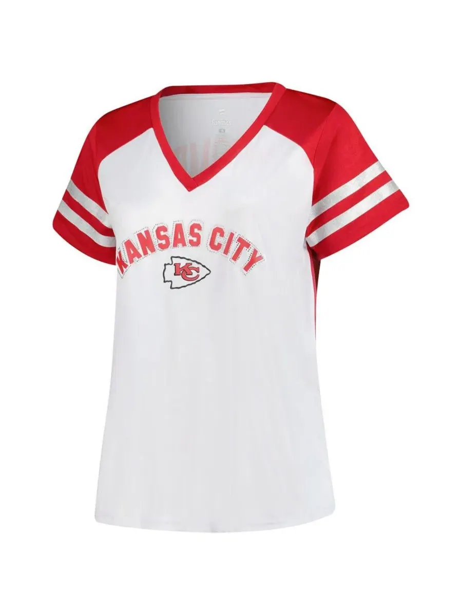 Футболка с V-образным вырезом Patrick Mahomes White Kansas City Chiefs Plus Size Bling Fanatics — изображение 2 из 4, белый