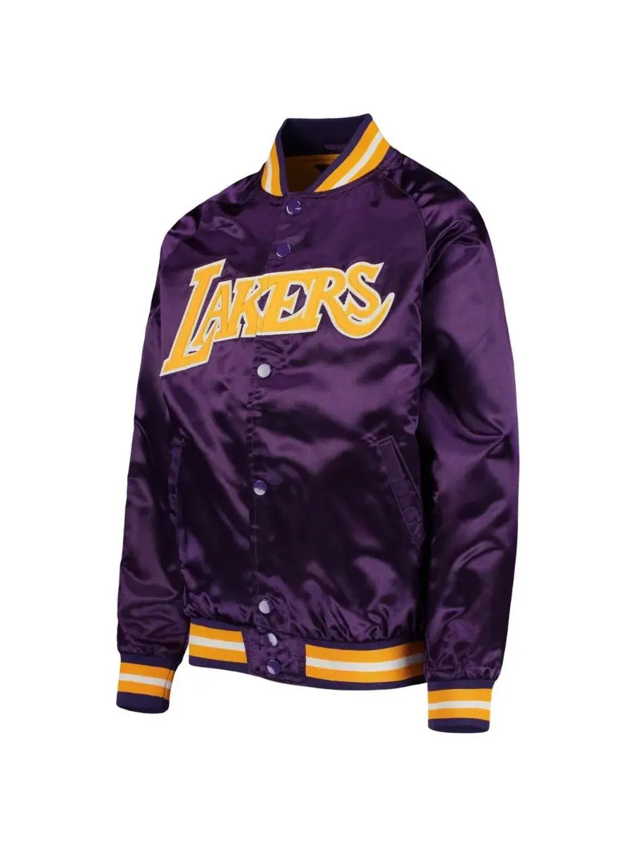 Куртка из атласа с рукавами реглан и принтом Los Angeles Lakers Mitchell & Ness — изображение 2 из 4, фиолетовый
