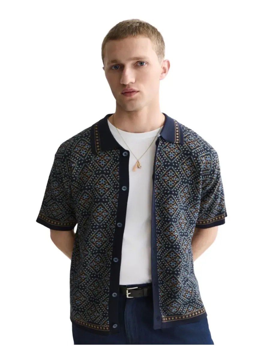 Мужская рубашка с коротким рукавом, джерси, с принтом, Scotch & Soda, Soft Geo Sky Pattern — изображение 1 из 6