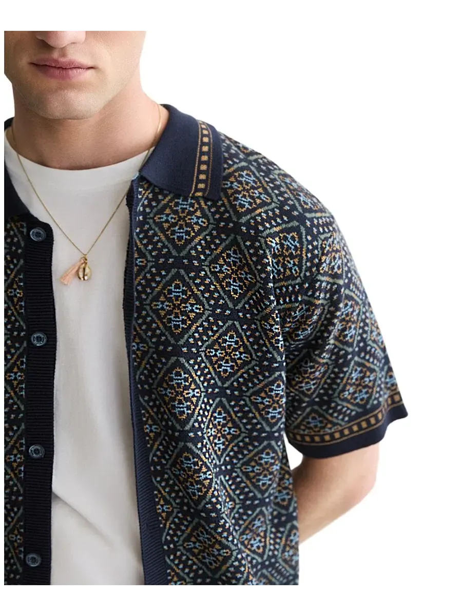 Мужская рубашка с коротким рукавом, джерси, с принтом, Scotch & Soda, Soft Geo Sky Pattern — изображение 3 из 6