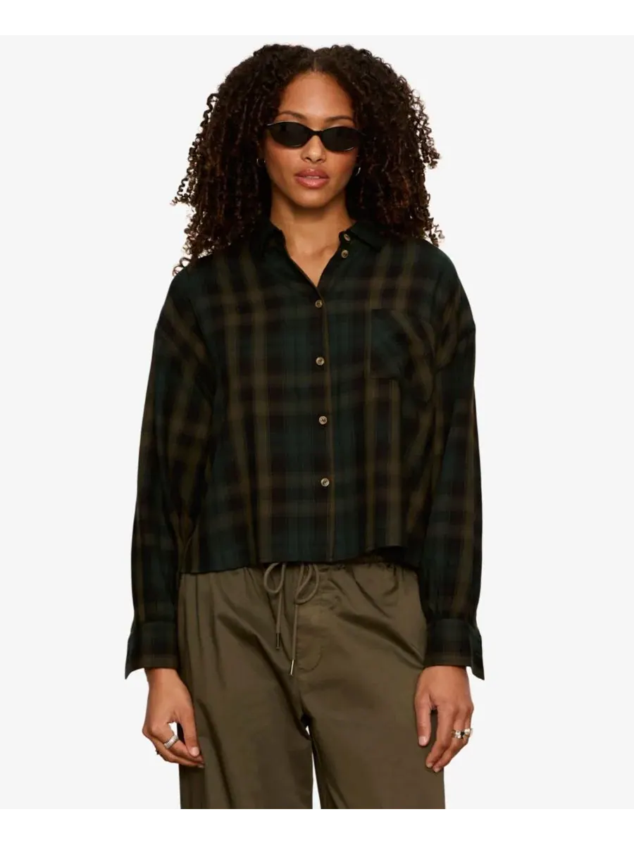 Рубашка фланелевая укороченная с принтом The Autumn Edit Sanctuary, Forest Plaid