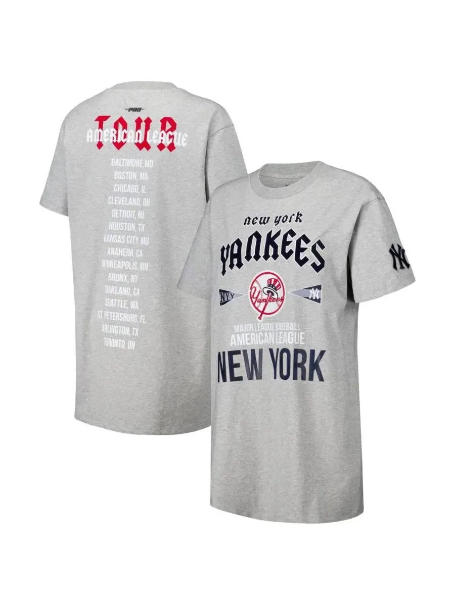 Мужское и женское платье-футболка оверсайз с символикой New York Yankees серого цвета Pro Standard — изображение 1 из 3