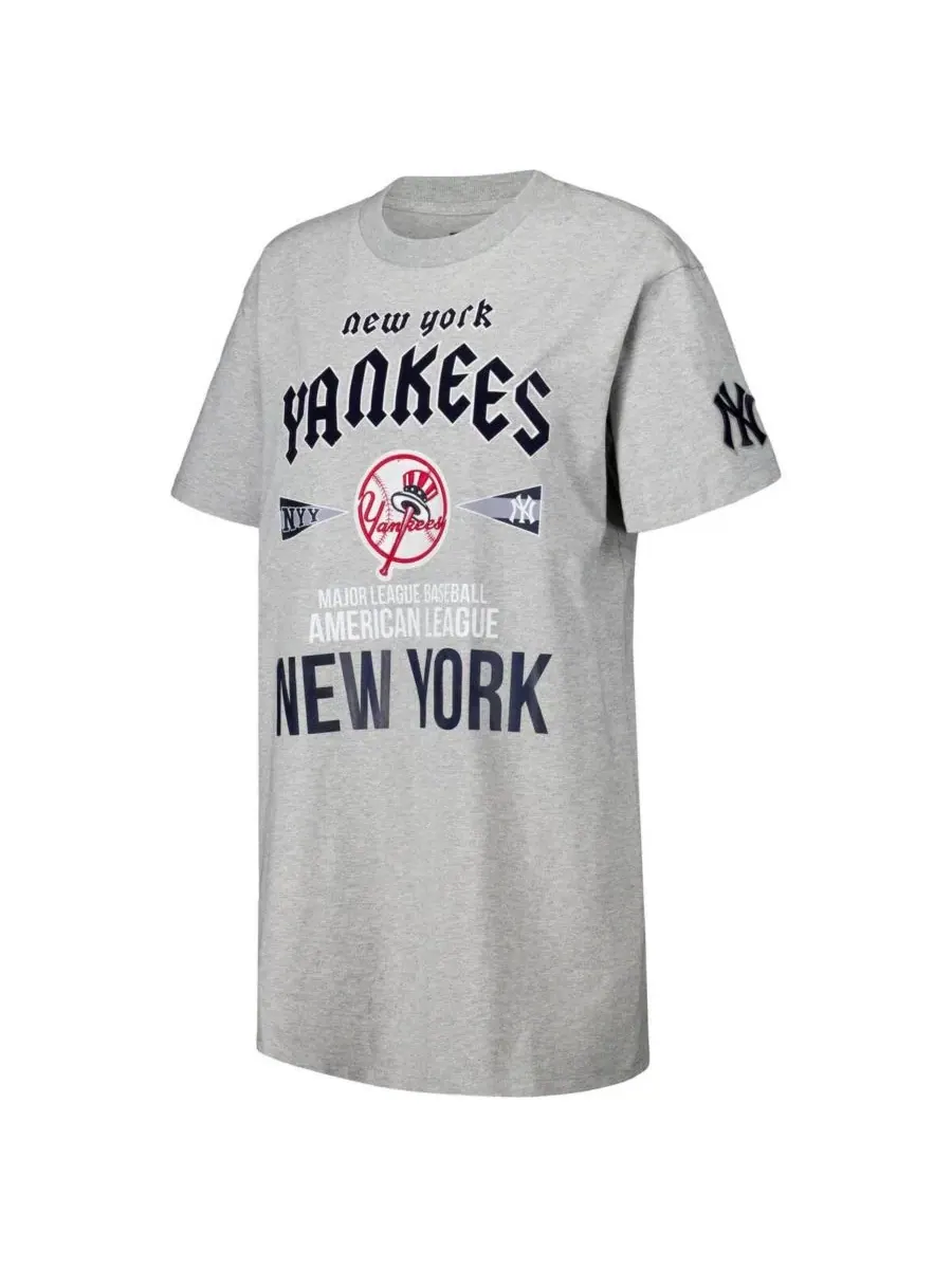 Мужское и женское платье-футболка оверсайз с символикой New York Yankees серого цвета Pro Standard — изображение 3 из 3