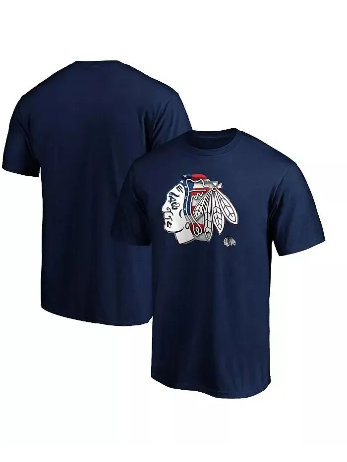 Мужская темно-синяя футболка с логотипом Chicago Blackhawks Banner Wave Fanatics — изображение 1 из 1