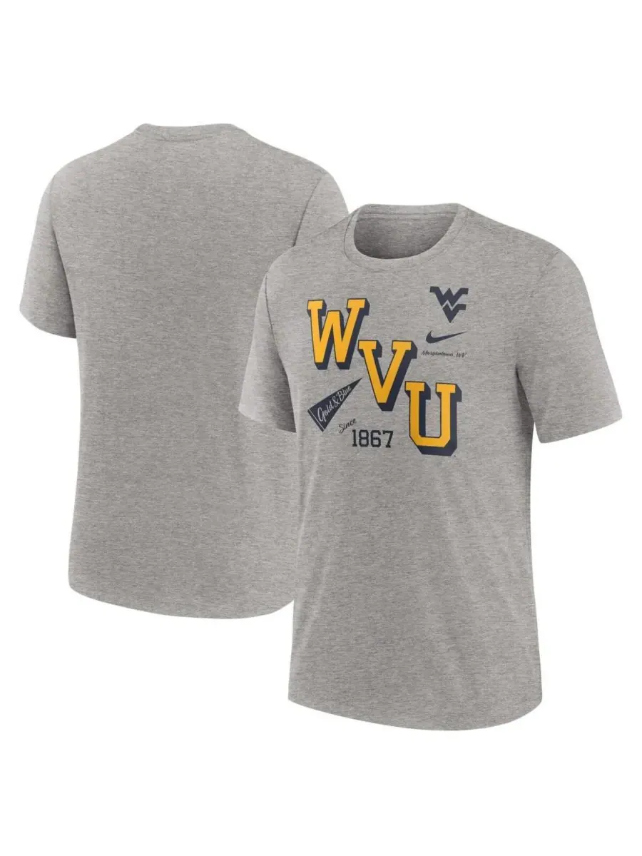 Nike Мужская футболка из смешанной ткани цвета «серый меланж» команды West Virginia Mountaineers — изображение 1 из 3