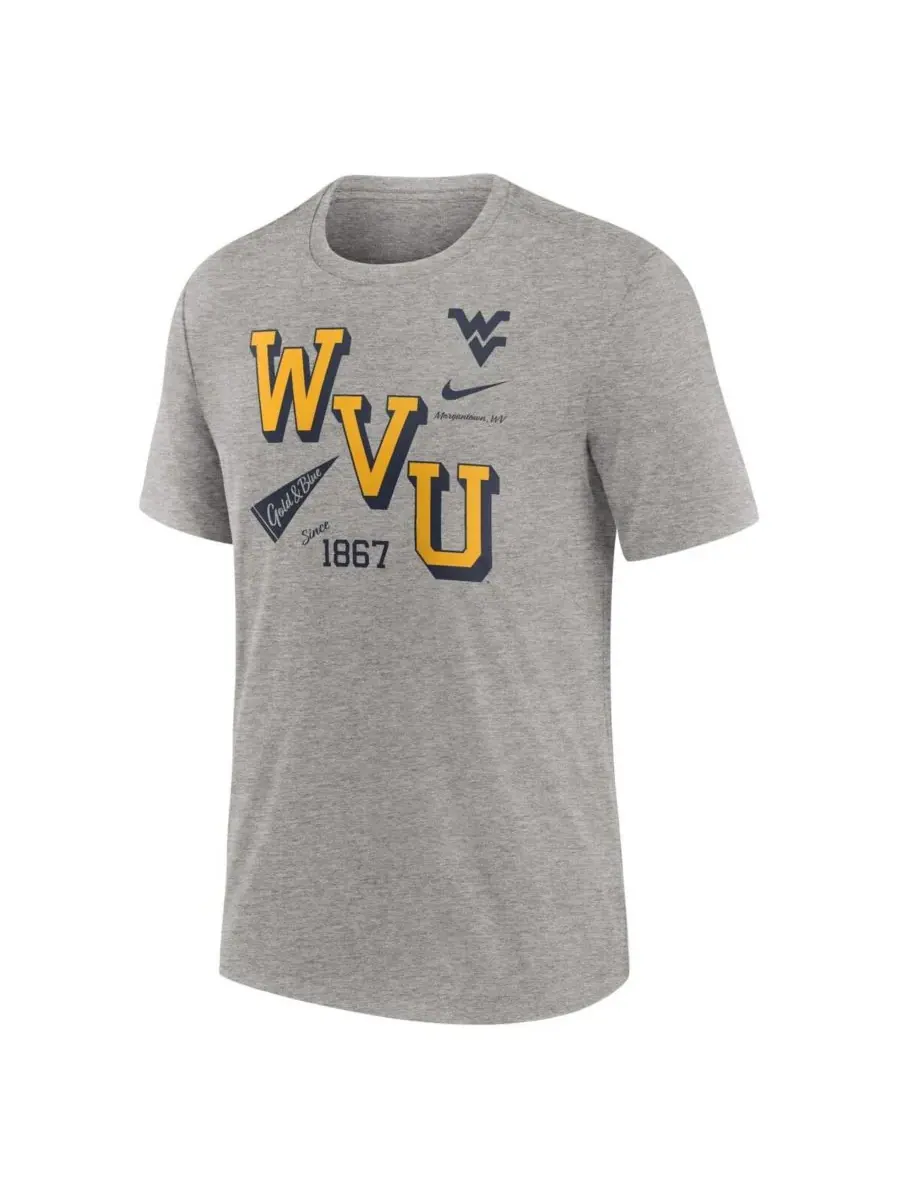 Nike Мужская футболка из смешанной ткани цвета «серый меланж» команды West Virginia Mountaineers — изображение 3 из 3