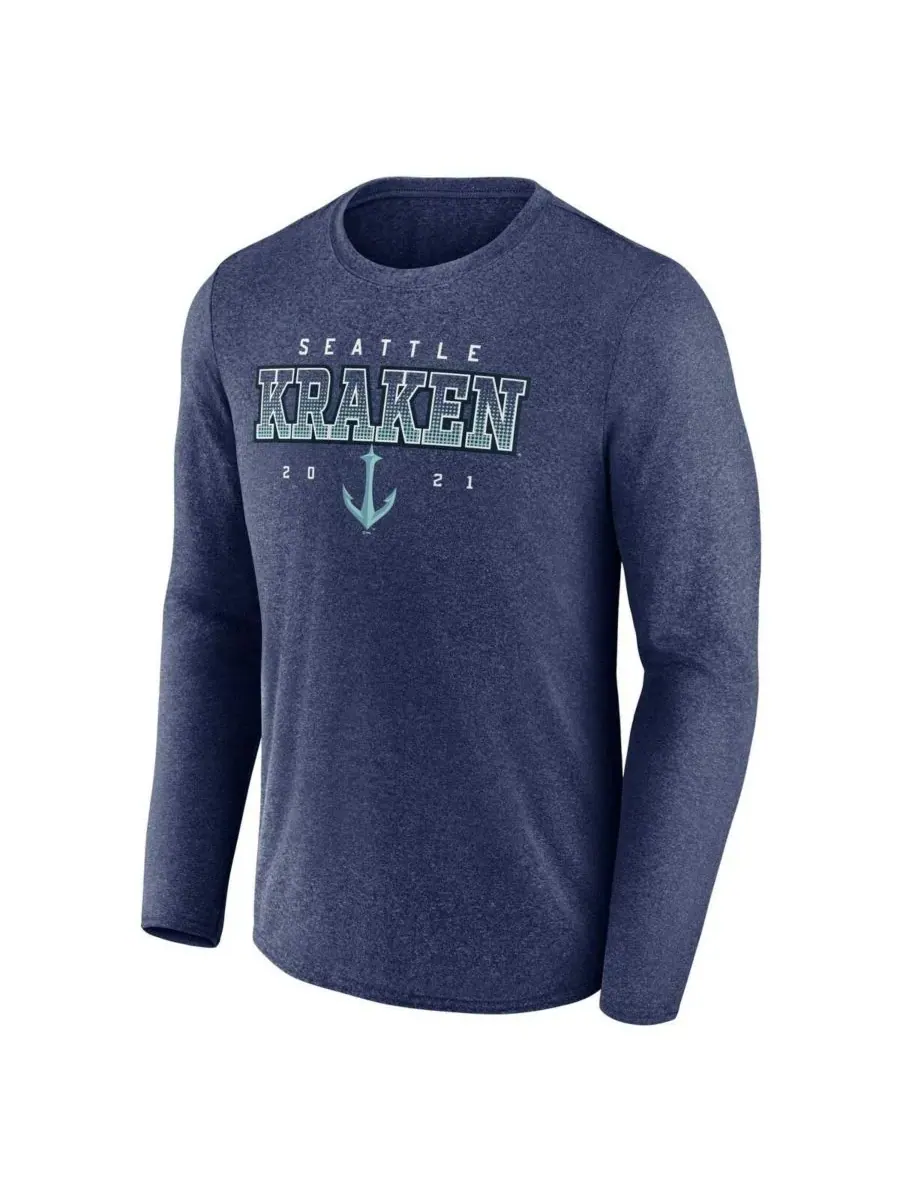 Fanatics Мужская футболка с длинным рукавом "Seattle Kraken" цвета "темно-голубой меланж" — изображение 3 из 3