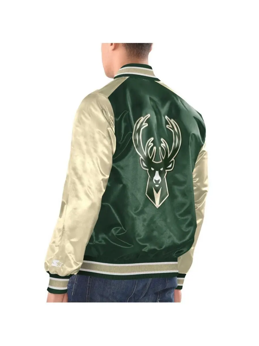 Starter Мужская атласная куртка-бомбер Milwaukee Bucks Renegade цвета хаки с кремовыми вставками — изображение 2 из 2