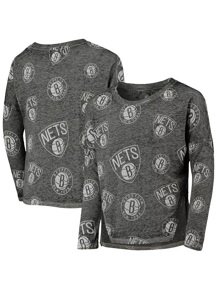 Футболка с длинным рукавом Big Girls Heathered Black Brooklyn Nets Back in Action Outerstuff